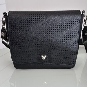 Disney Black Cross Body Bag with Silver Mickey Accent and Magnet Closure